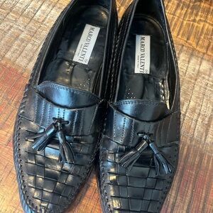 Marco Valenti Black Woven Leather Tassel Loafers